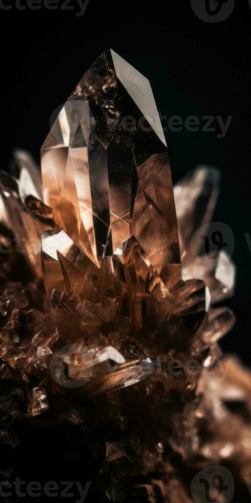 fechar-se foto do mineral esfumaçado quartzo, macro. generativo ai