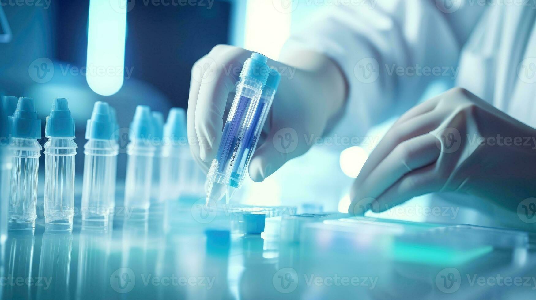 cientista trabalhando às a laboratório, investigador verificação teste tubos, médico dentro laboratório verificação teste tubos, generativo ai ilustração foto