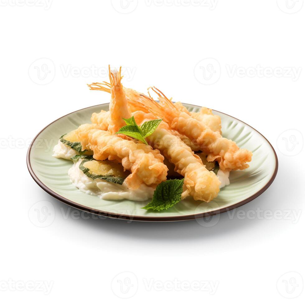 Comida fotografia do tempura em prato isolado em branco fundo. generativo ai foto