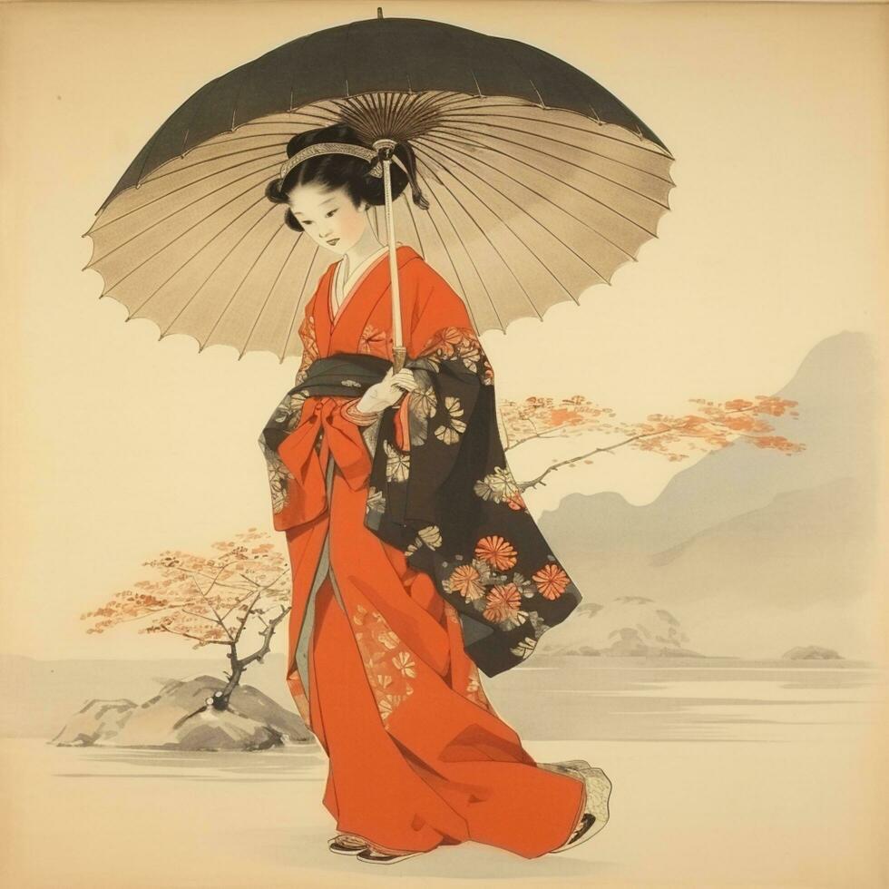 japonês fêmea estilo quimono arte ilustração foto
