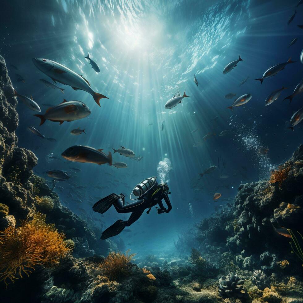 masculino natação dentro a mar ilustração foto