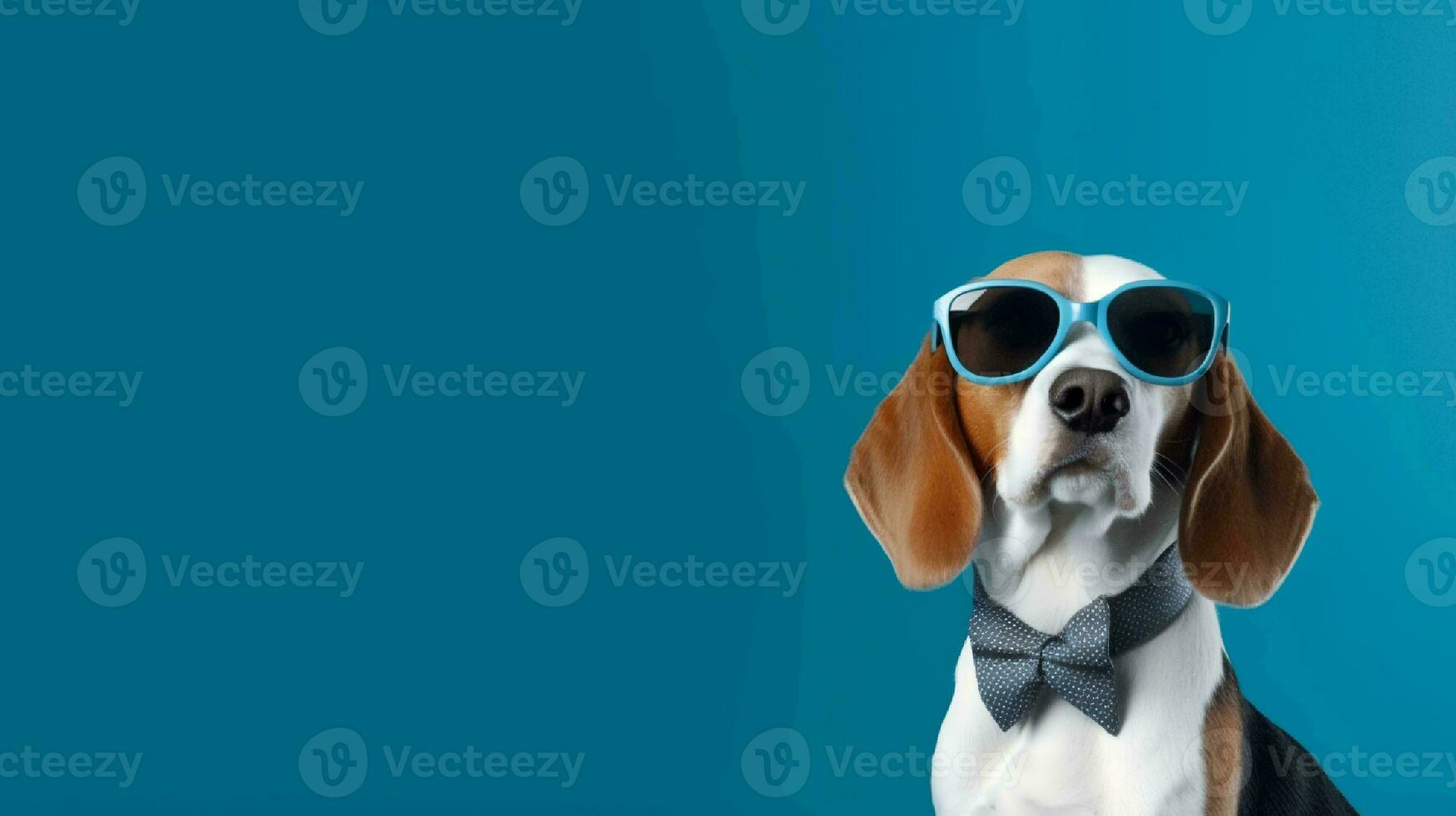 foto do arrogante beagle usando oculos de sol e escritório terno em branco fundo. generativo ai