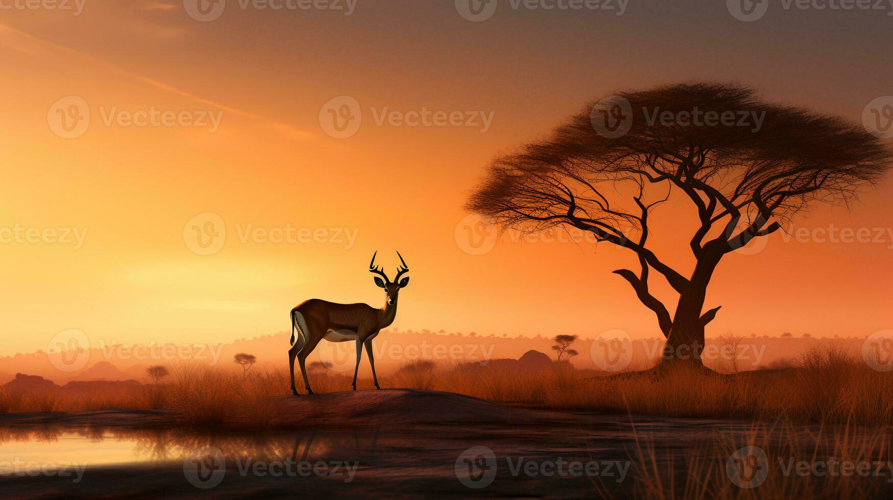 foto do impala em savana às pôr do sol. generativo ai