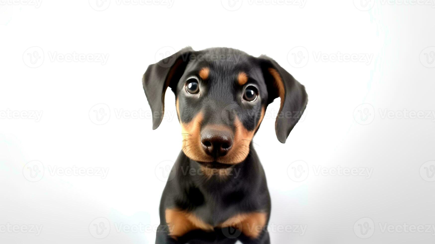 foto do uma doberman em branco fundo. generativo ai