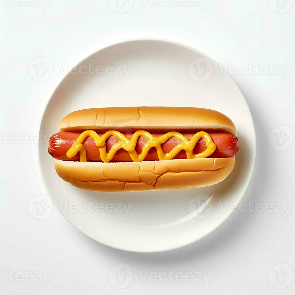 foto do quente cachorro em prato isolado em branco fundo. criada de generativo ai