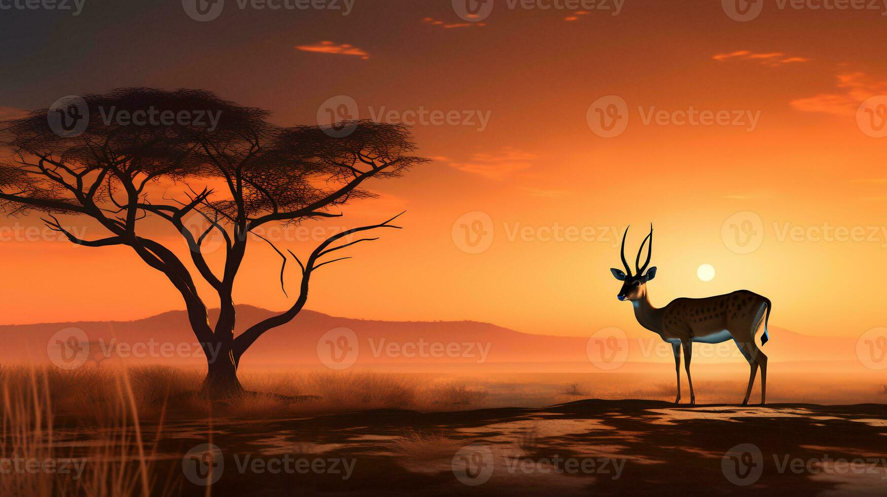 foto do impala em savana às pôr do sol. generativo ai