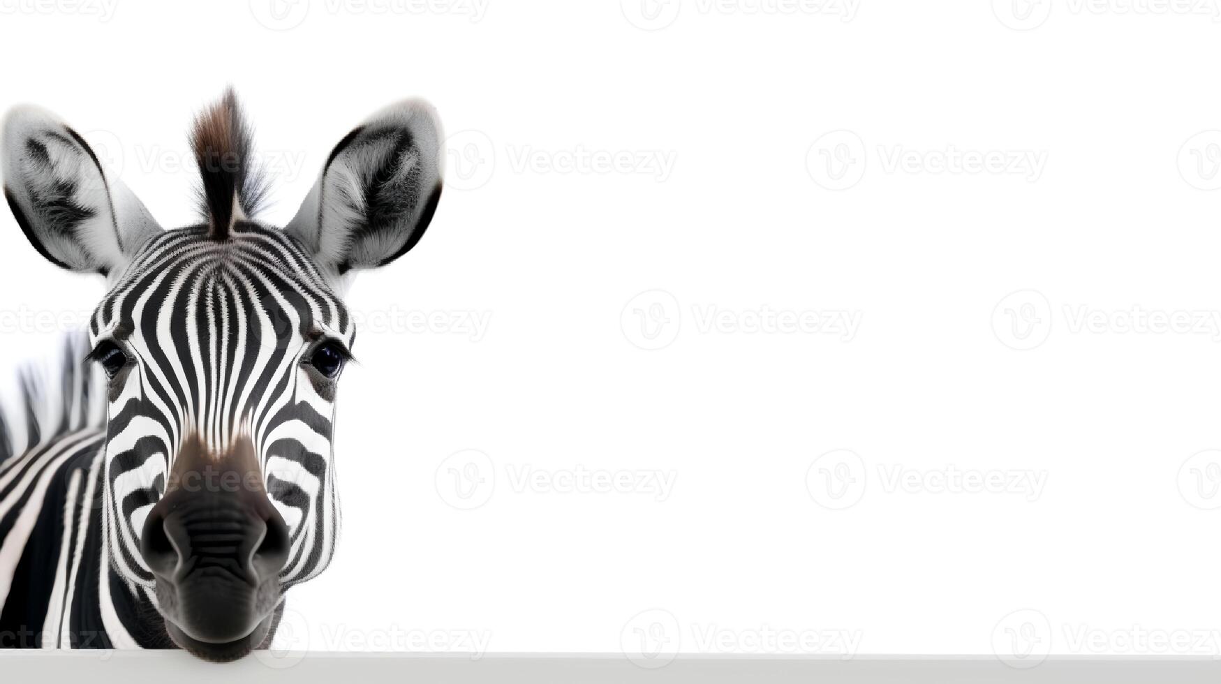 foto do uma fofa zebra em branco fundo. criada de generativo ai