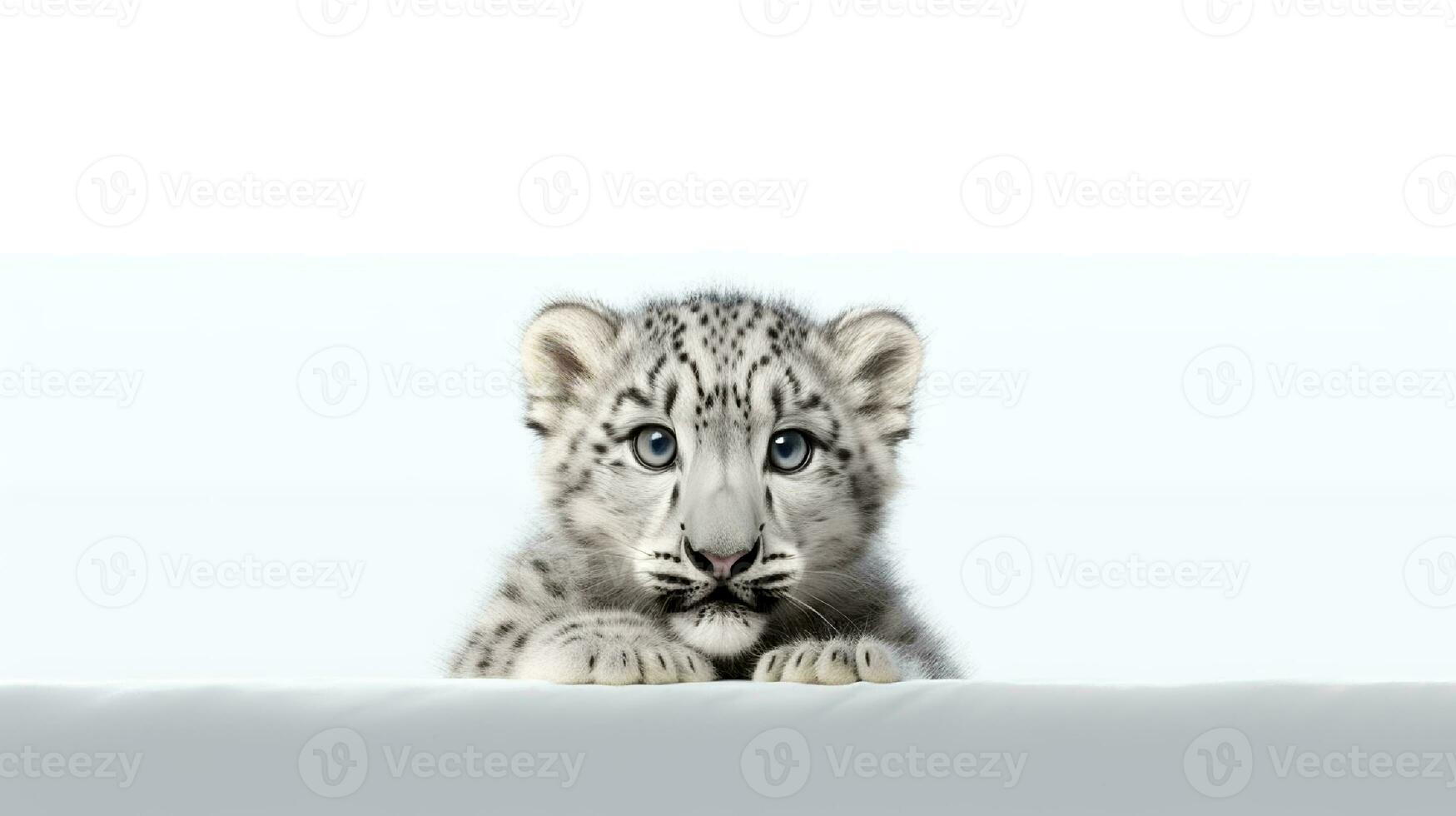 foto do uma neve leopardo em branco fundo. generativo ai