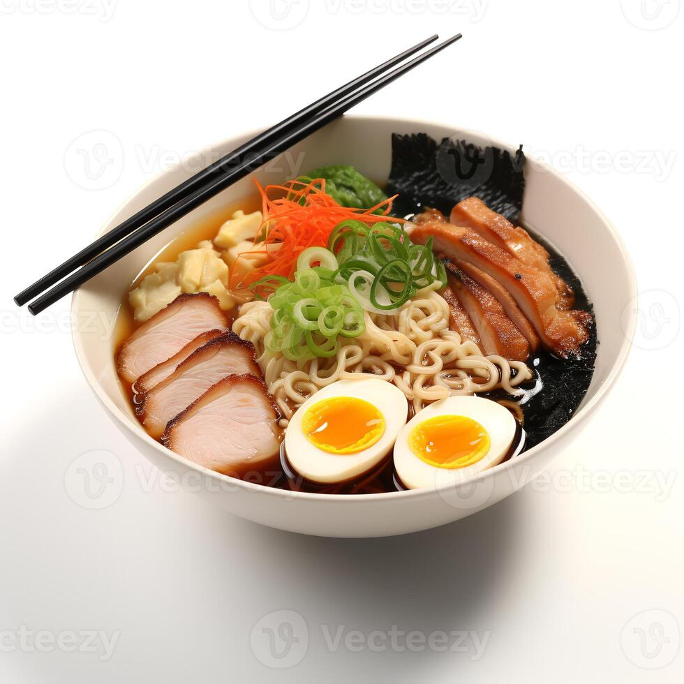 Comida fotografia do ramen em branco tigela isolado em branco fundo. generativo ai foto