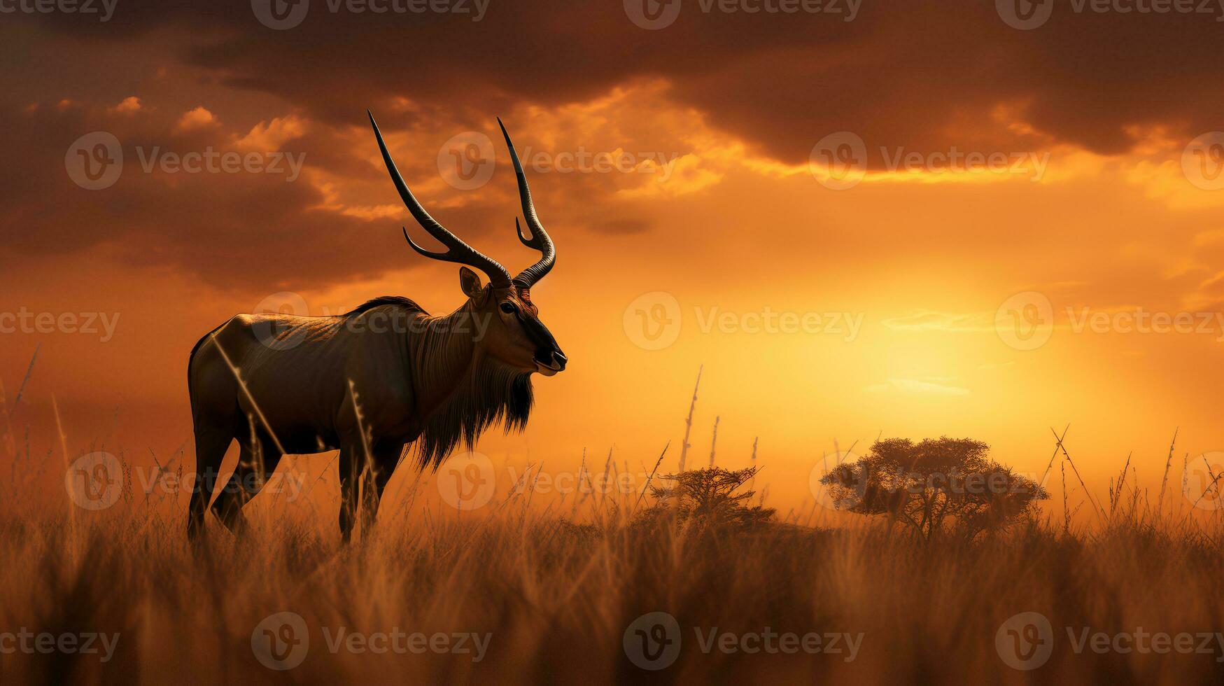 foto do hartebeest em savana às pôr do sol. generativo ai