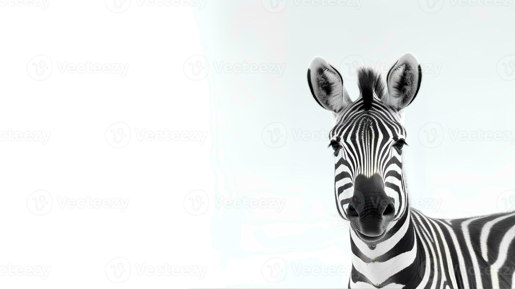 foto do uma fofa zebra em branco fundo. criada de generativo ai