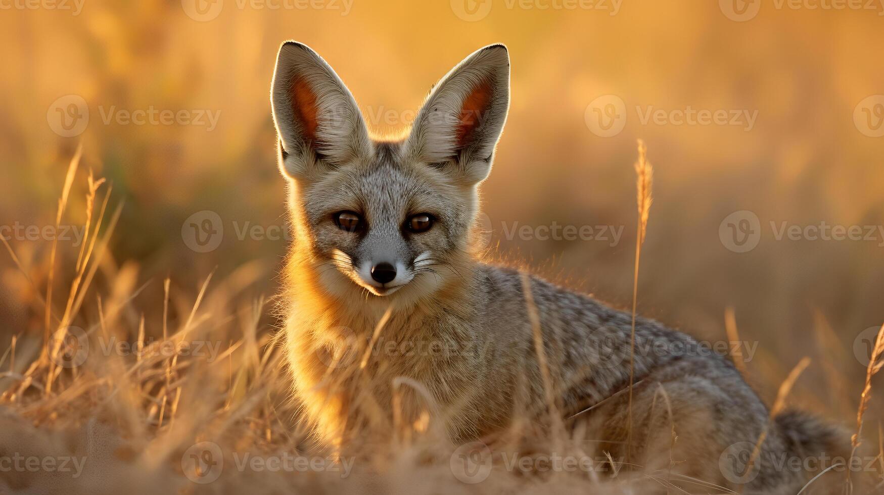 foto do bastão orelhudo Raposa em savana às pôr do sol. generativo ai