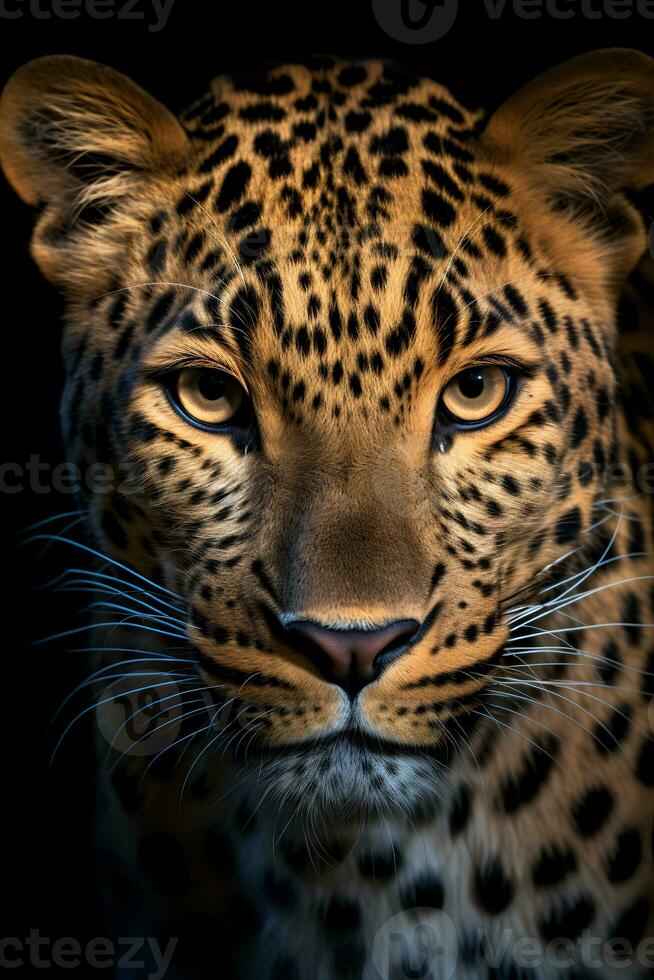 foto do leopardo em Preto fundo. generativo ai