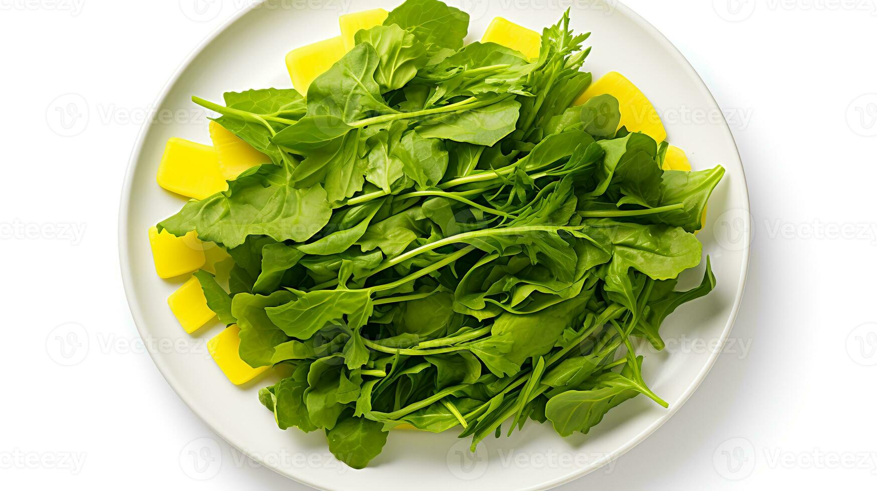 foto do mostarda verduras em prato isolado em branco fundo