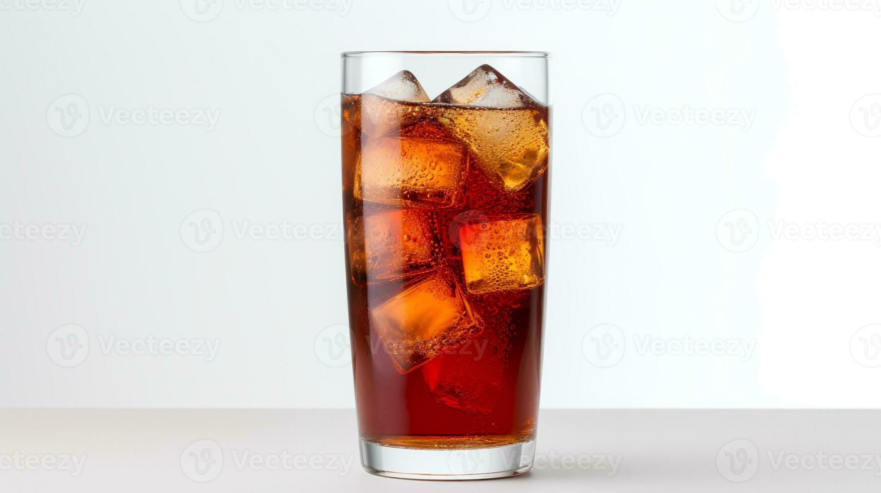 Coca Cola Coca Cola com gelo cubos dentro uma vidro isolado em branco fundo. generativo ai foto