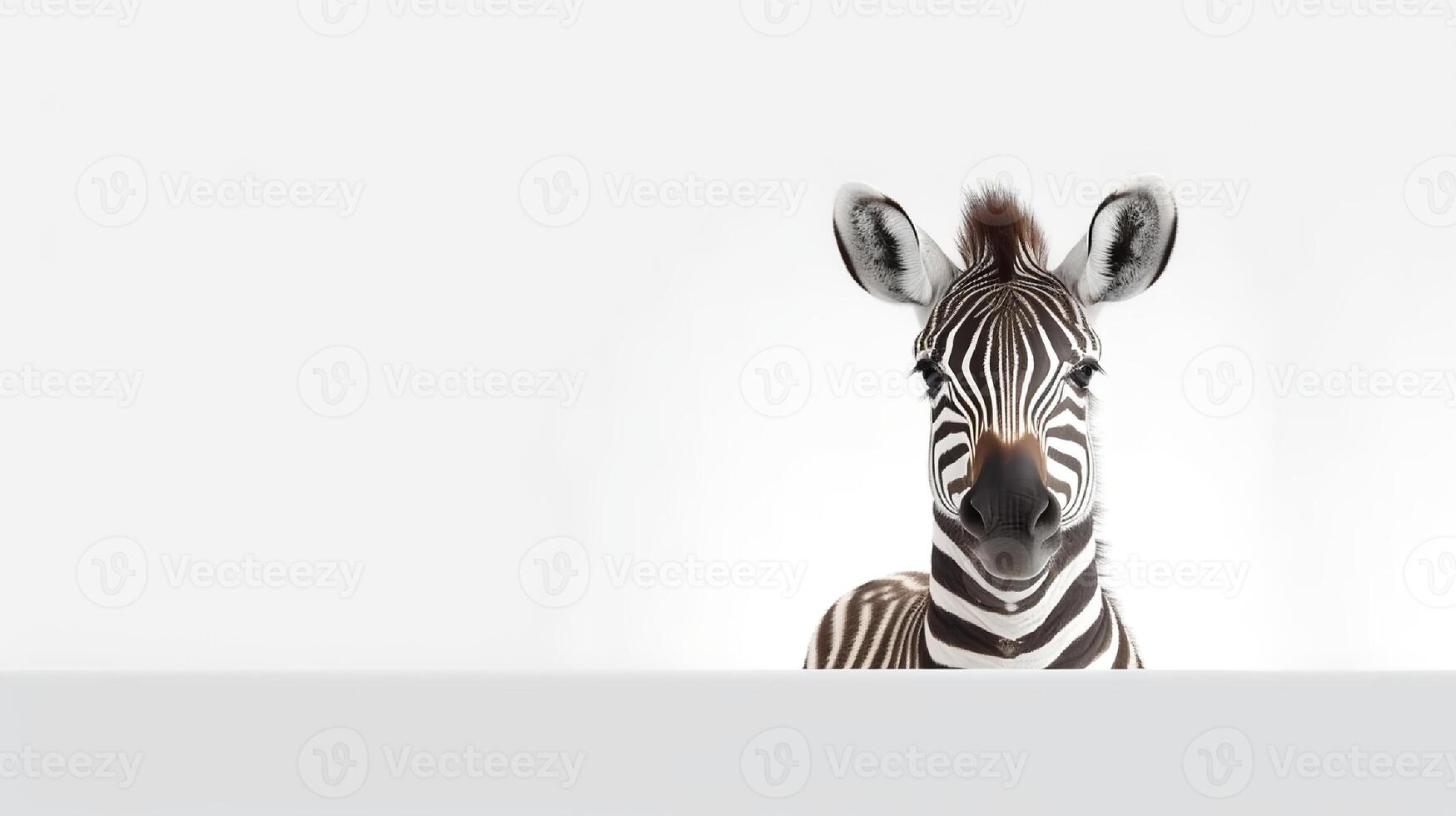 foto do uma fofa zebra em branco fundo. criada de generativo ai