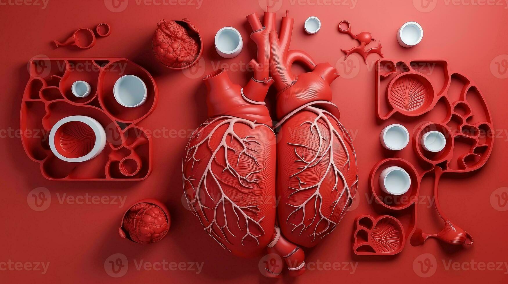 3d ilustração do a humano órgão sistemas, humano interno órgãos. anatomia. nervoso, circulatório, digestivo, excretor, urinário, e osso sistemas. médico Educação conceito, generativo ai ilustração foto