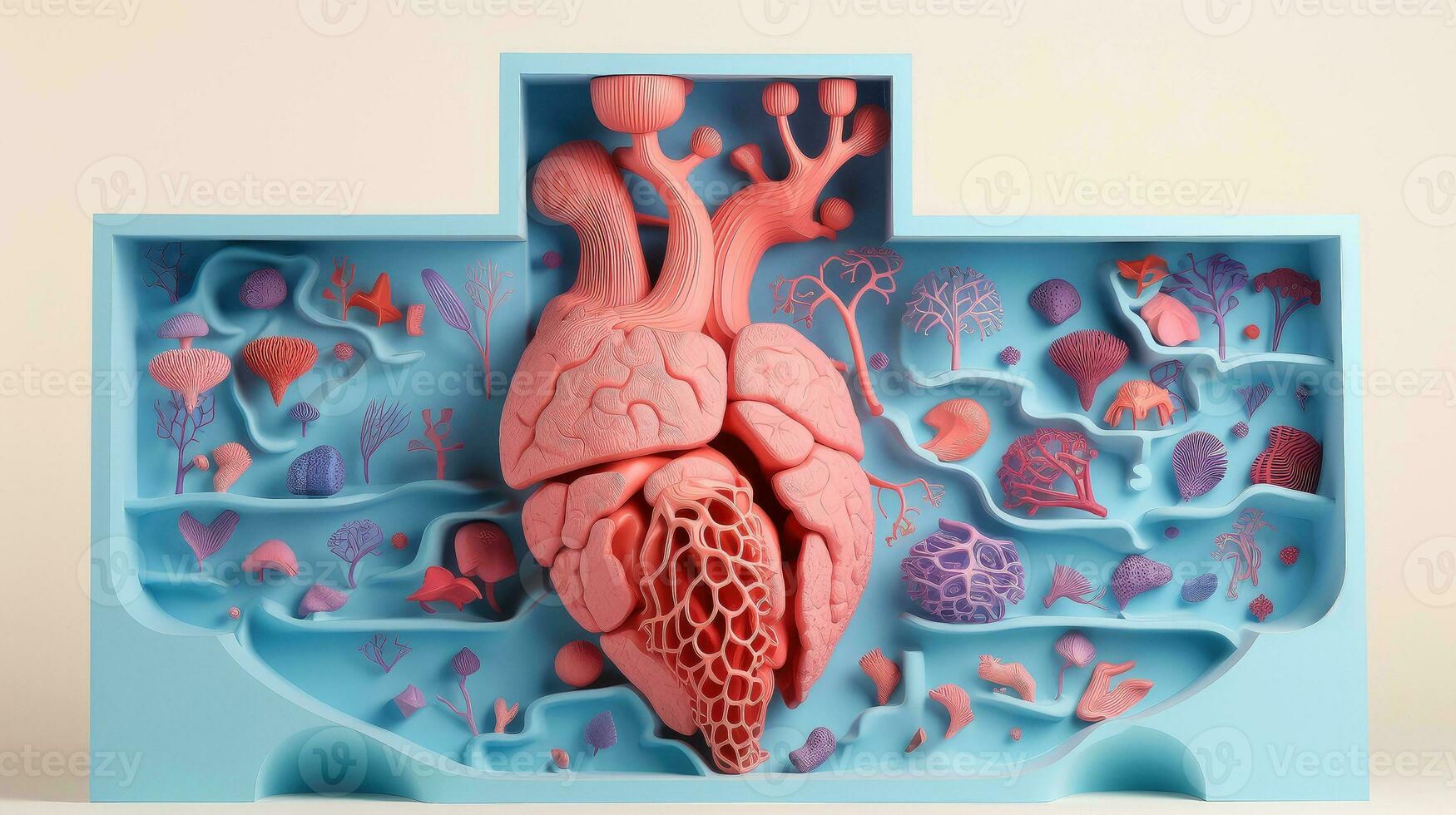 3d ilustração do a humano órgão sistemas, humano interno órgãos. anatomia. nervoso, circulatório, digestivo, excretor, urinário, e osso sistemas. médico Educação conceito, generativo ai ilustração foto
