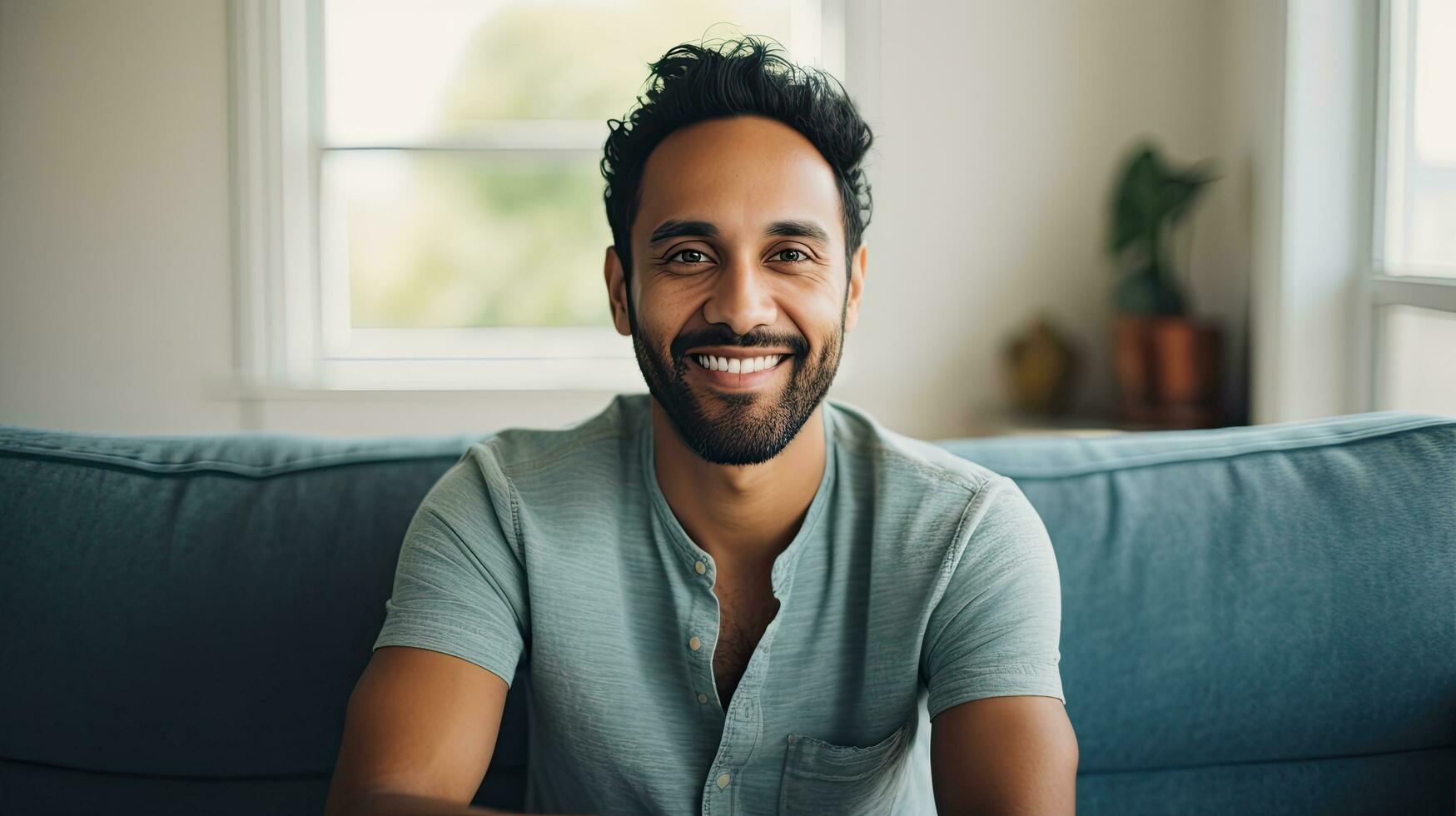 sorridente homem dentro casa foto