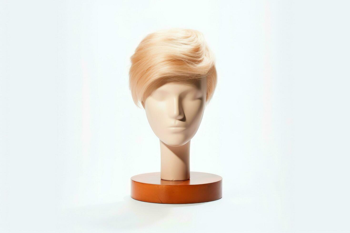 cabelo peruca sobre a plástico manequim cabeça isolado sobre a branco fundo, brincar apresentando contemporâneo masculino penteados, generativo ai ilustração foto