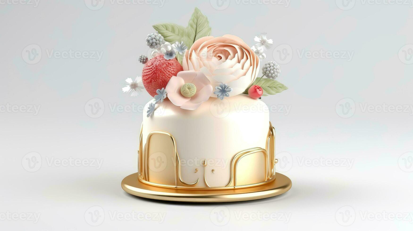 3d ilustração do ouro fofa aniversário bolo, doce bolo para uma surpresa aniversário, para aniversário e celebração ,mãe dia, namorados dia, bolo, Bolinho, generativo ai ilustração foto