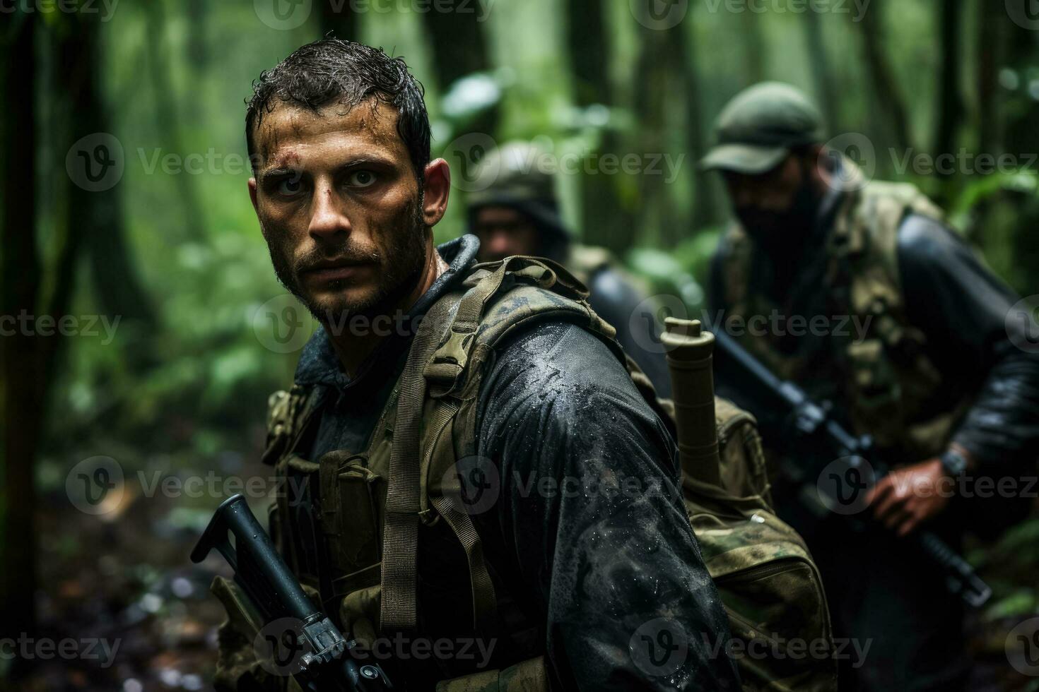francês legionários dentro uma selva expedição foto com esvaziar espaço para texto