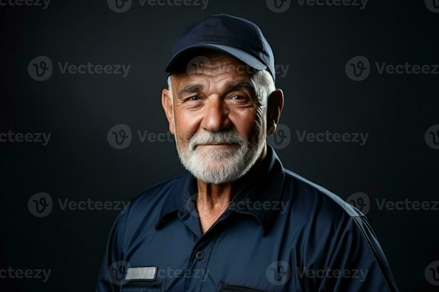 Senior aposentado masculino trabalhando Como segurança guarda foto com esvaziar espaço para texto