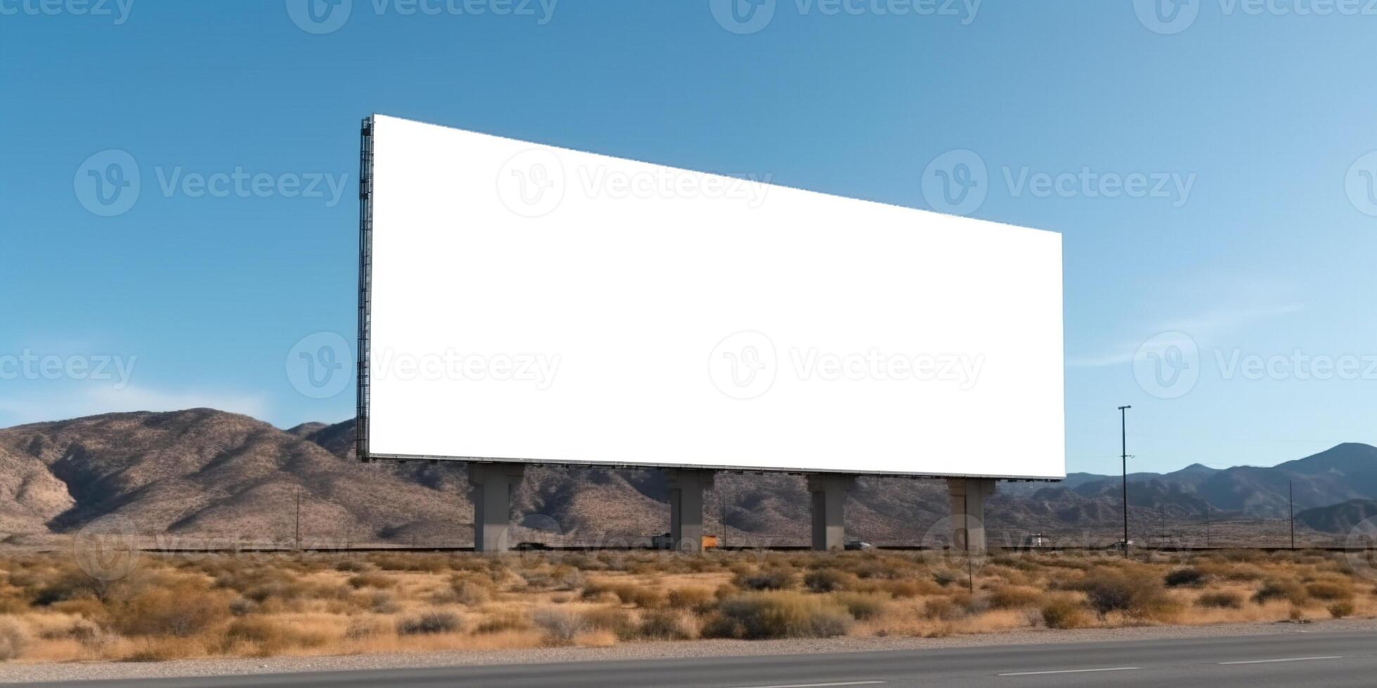 generativo ai, realista rua grande Painel publicitário zombar acima em branco para apresentação anúncio. ao ar livre placa em branco dentro a futurista cidade, o negócio conceito foto