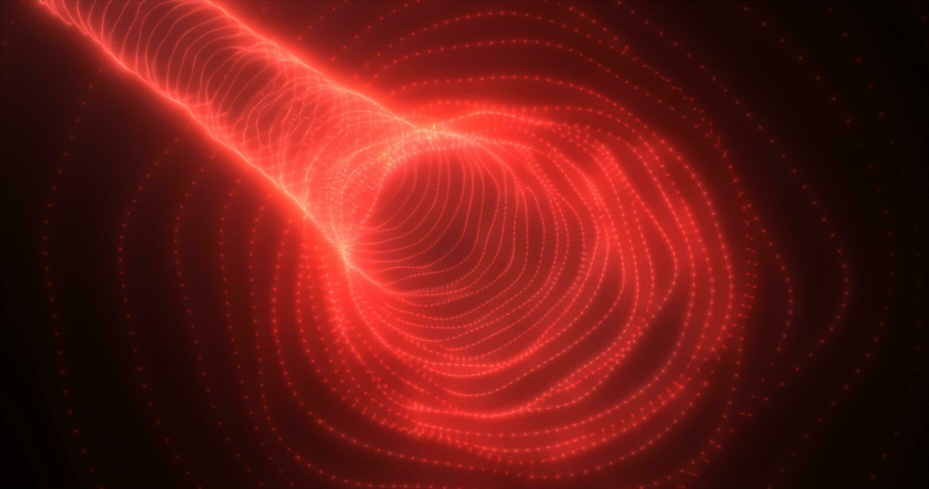 abstrato vermelho túnel rodopiando a partir de partículas e pontos do brilhando brilhante futurista oi-tech fundo foto