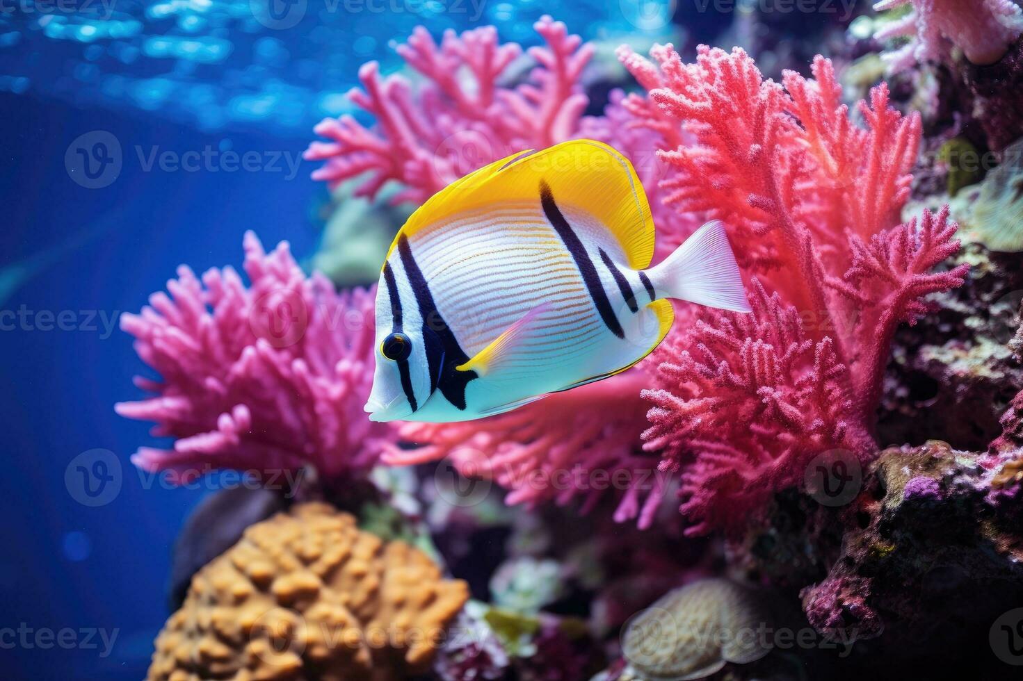 peixe sobre uma coral recife dentro a mar. generativo ai foto