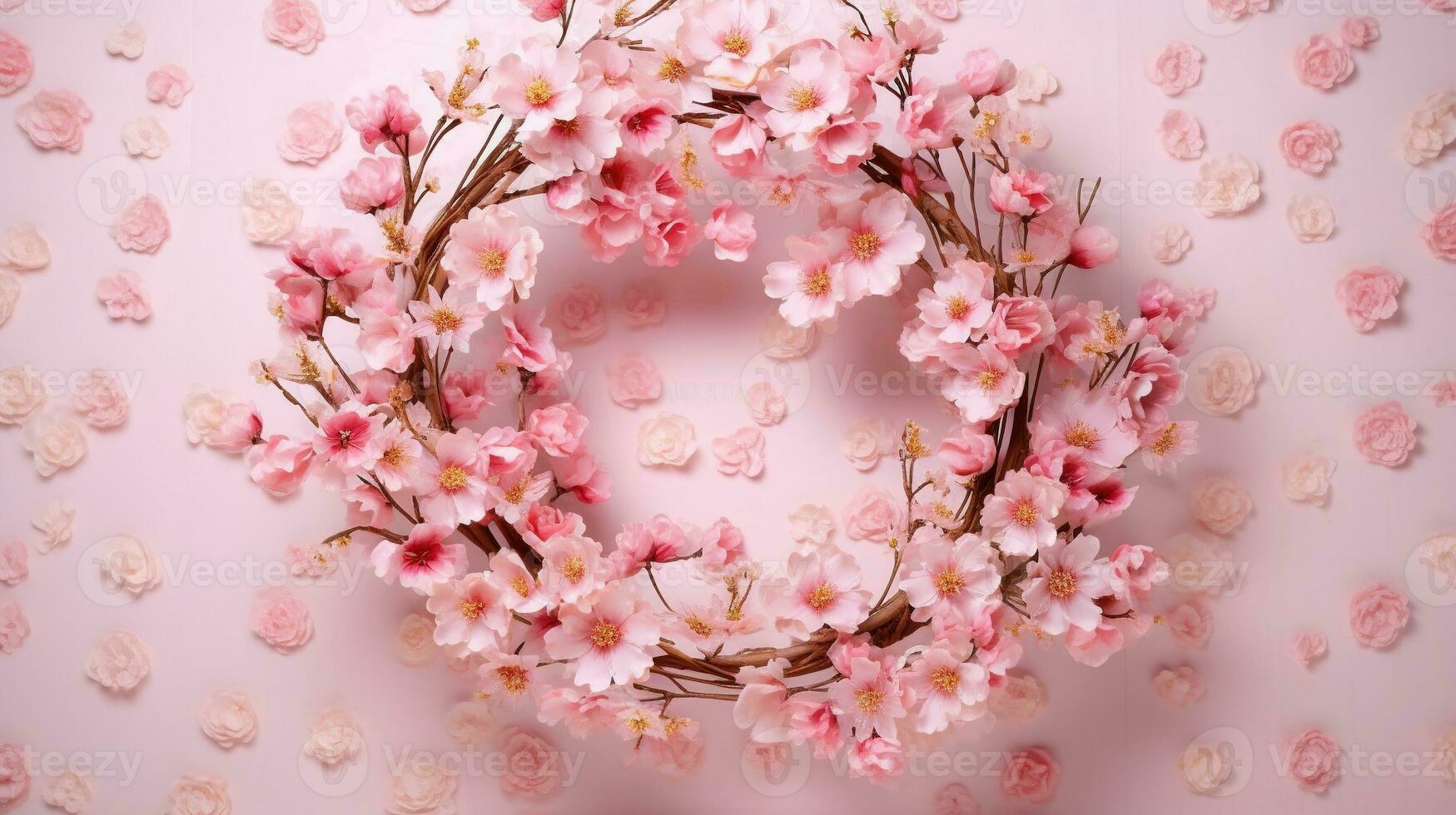 generativo ai, guirlanda do pequeno luz Rosa cereja sakura flores com cópia de espaço, natural orgânico floral quadro, Armação foto