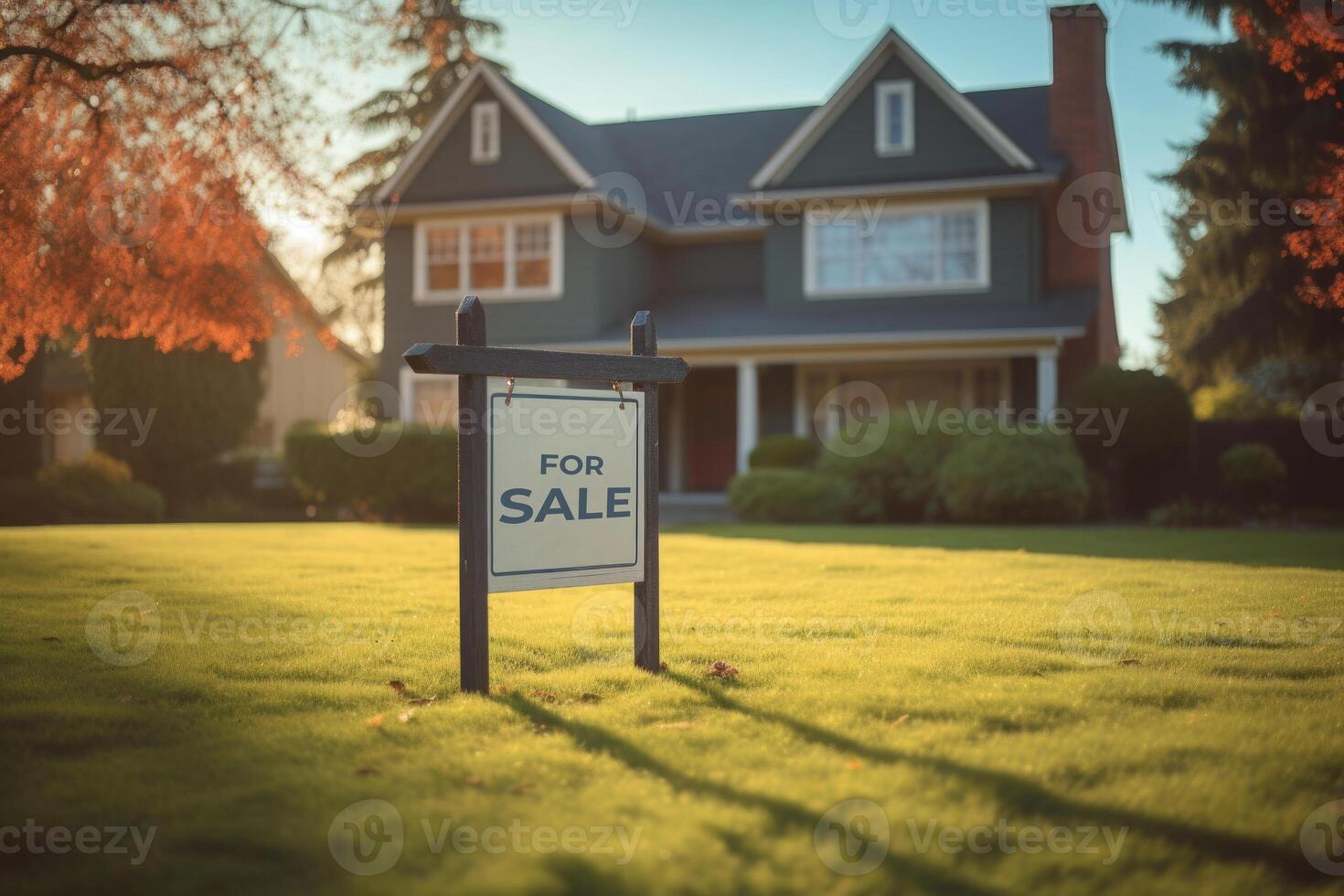 família casa para venda dentro suburbano vizinhança. generativo ai foto