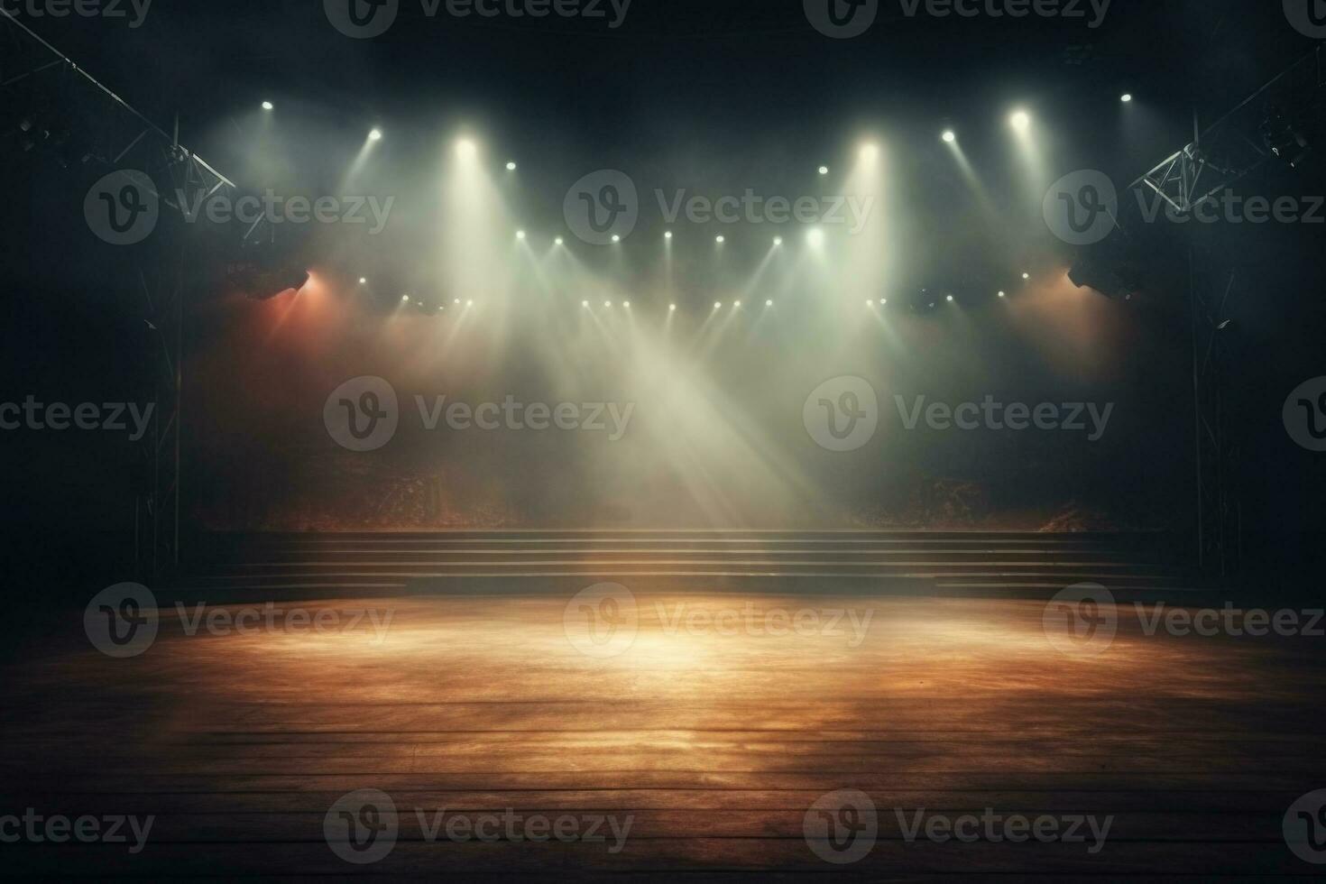 esvaziar musical cena com fumaça e holofotes. generativo ai foto