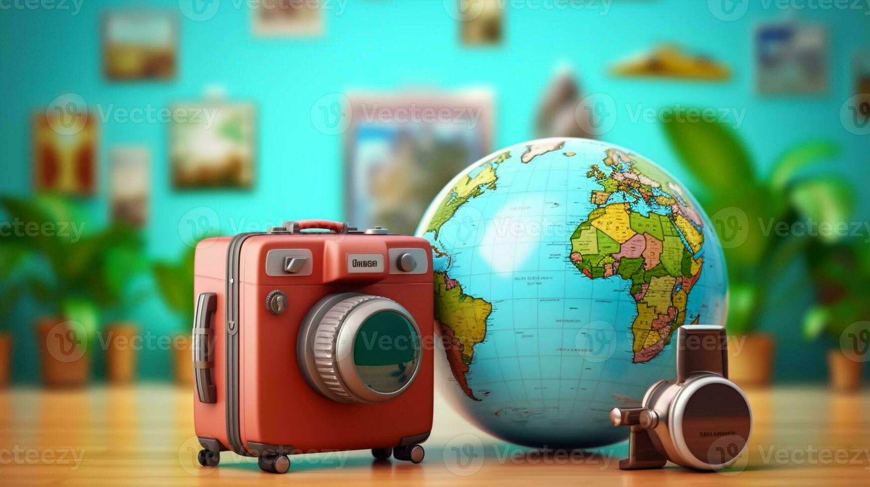 viagem e turismo conceito com Câmera, globo e fones de ouvido foto