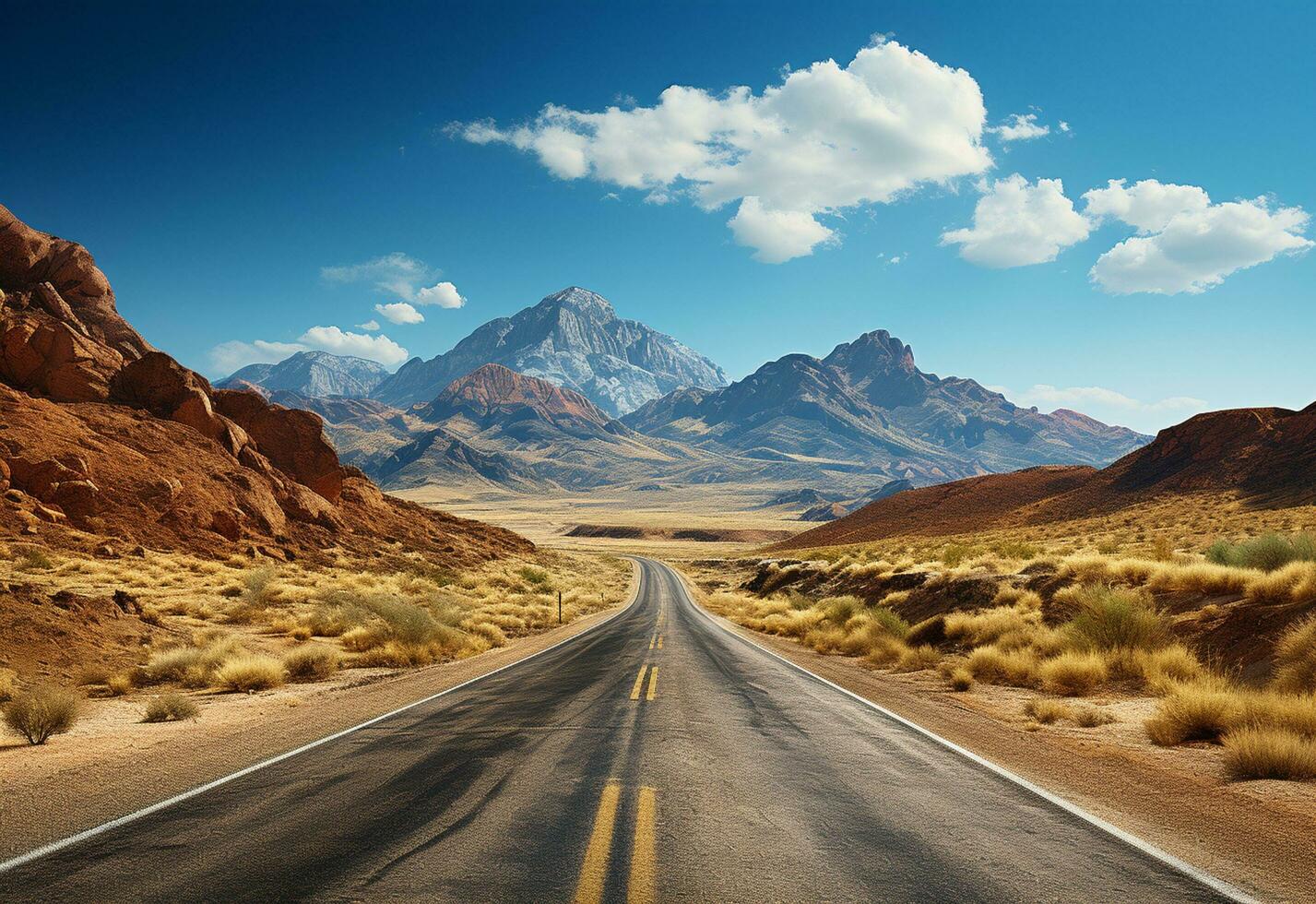 foto estrada Claro céu deserto montanhas panorama realista imagem, ultra hd, Alto Projeto muito detalhado