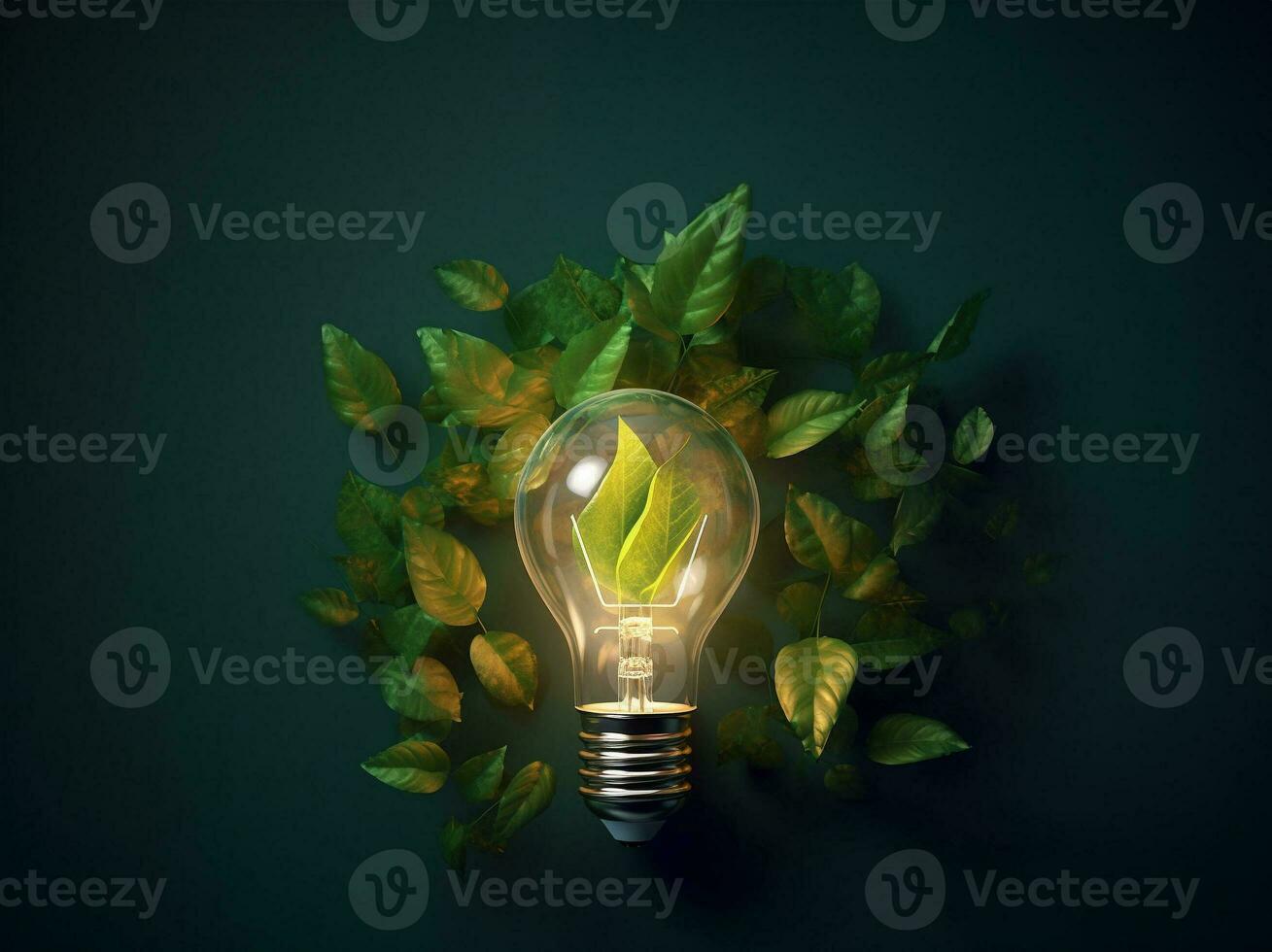 luz lâmpada em verde natureza fundo. ai generativo. foto
