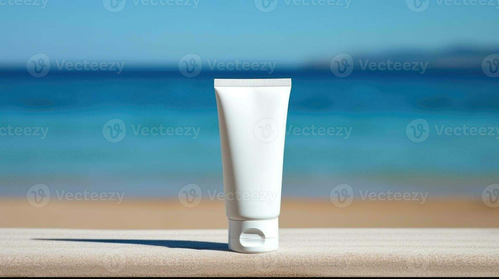 branco tubo com face creme ou corpo loção em mar fundo. cosméticos conceito com spf proteção. . generativo ai foto