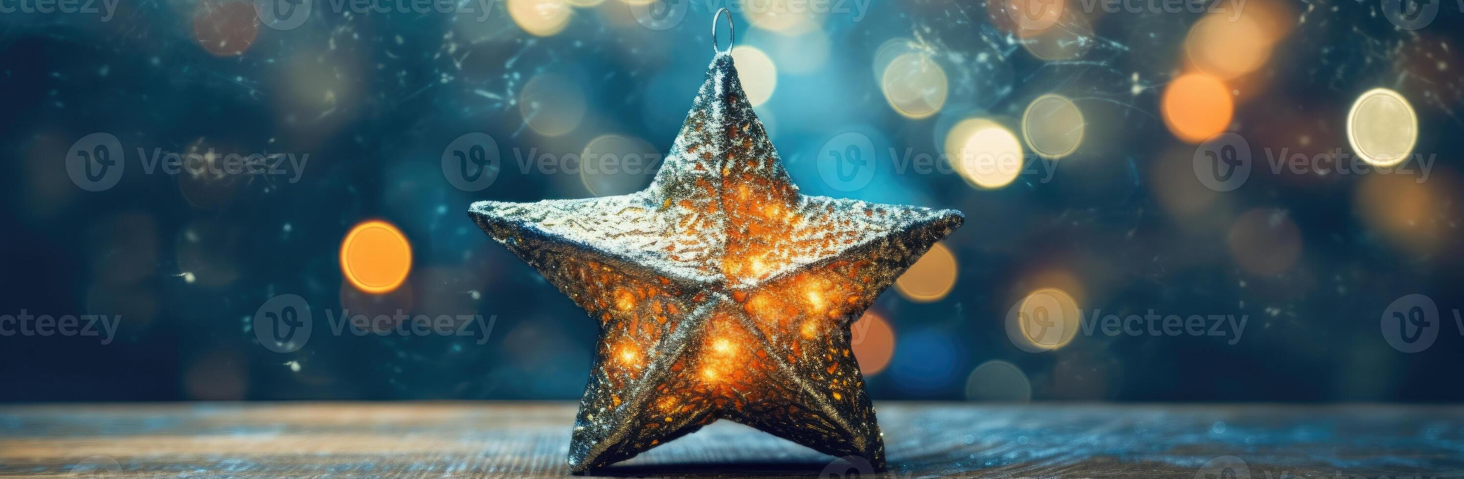 iluminado Estrela foto dentro frente do bokeh efeito fundo, conceito para Natal. generativo ai