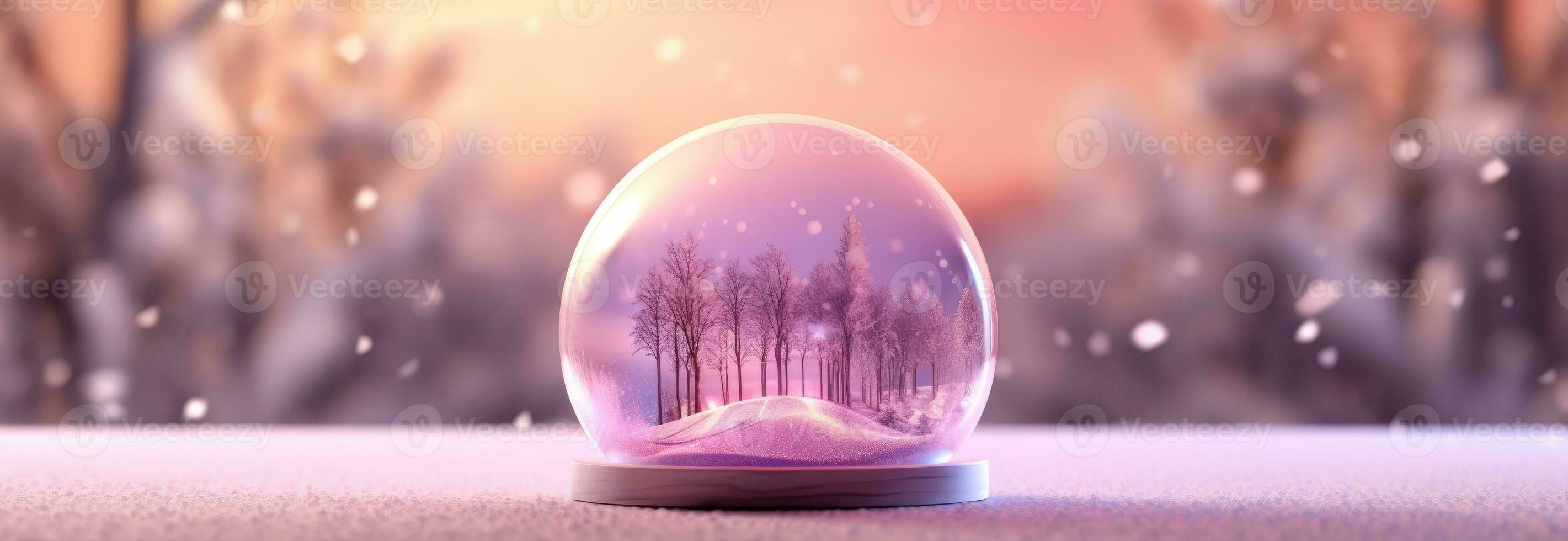 neve globo decorado com Natal luzes bokeh fundo. generativo ai foto