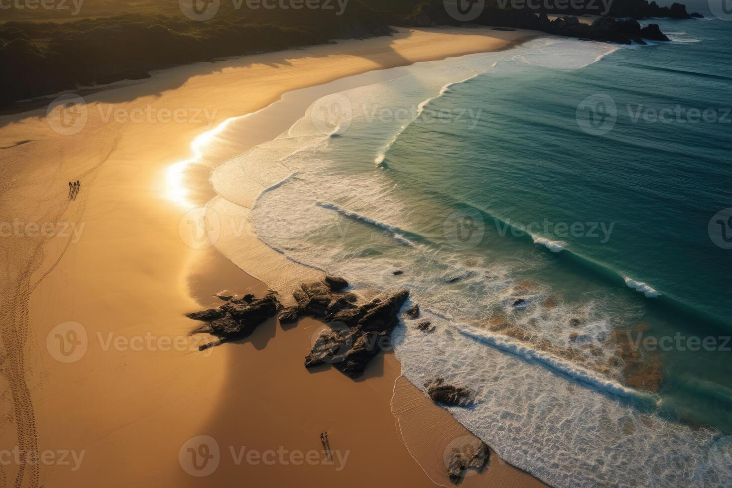 a serenidade do uma tranquilo de praia cena a partir de uma pássaro - olho Visão perspectiva. generativo ai foto