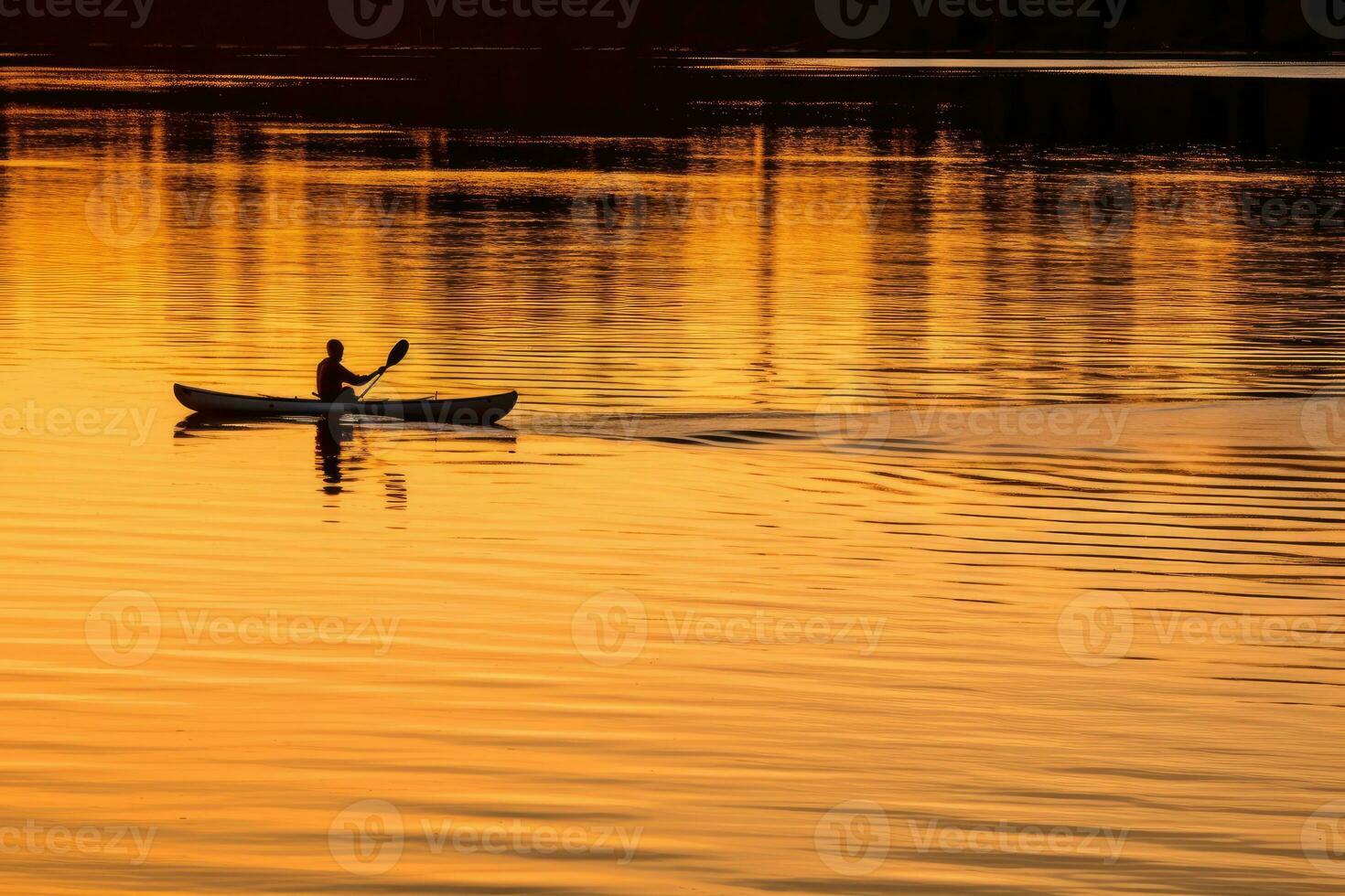 uma tranquilo e dourado pôr do sol caiaque experiência. generativo ai foto