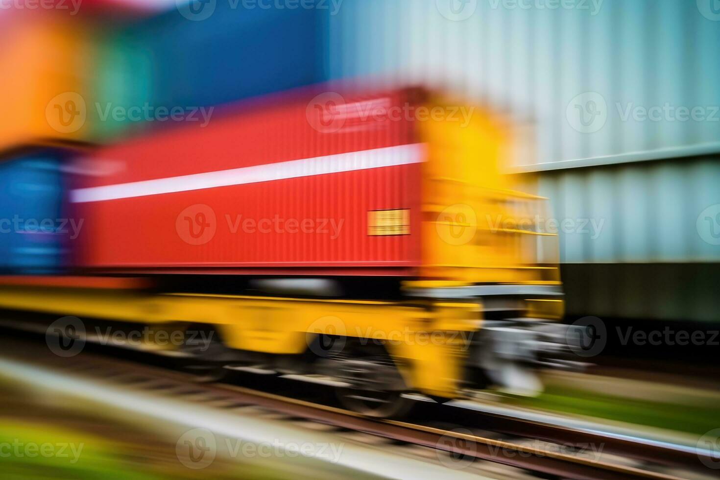 fechar - acima Visão do uma carga trem com movimento borrão, simbolizando a velozes e eficiente transporte do bens. generativo ai foto