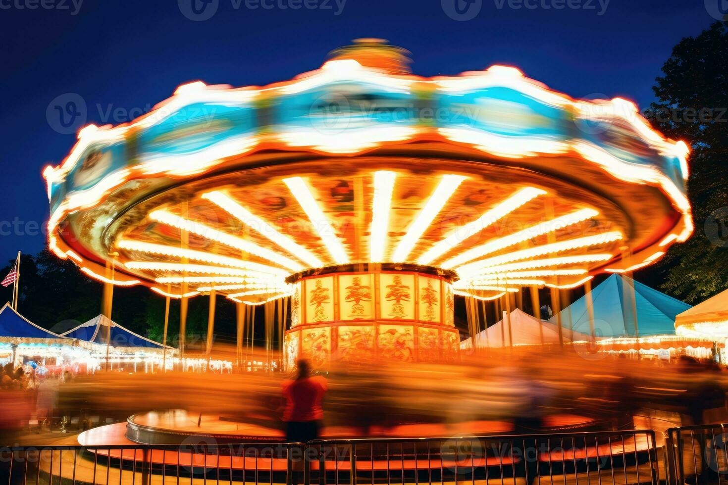 uma tradicional carrossel dentro movimento, uma grampo vista às oktoberfest. generativo ai foto