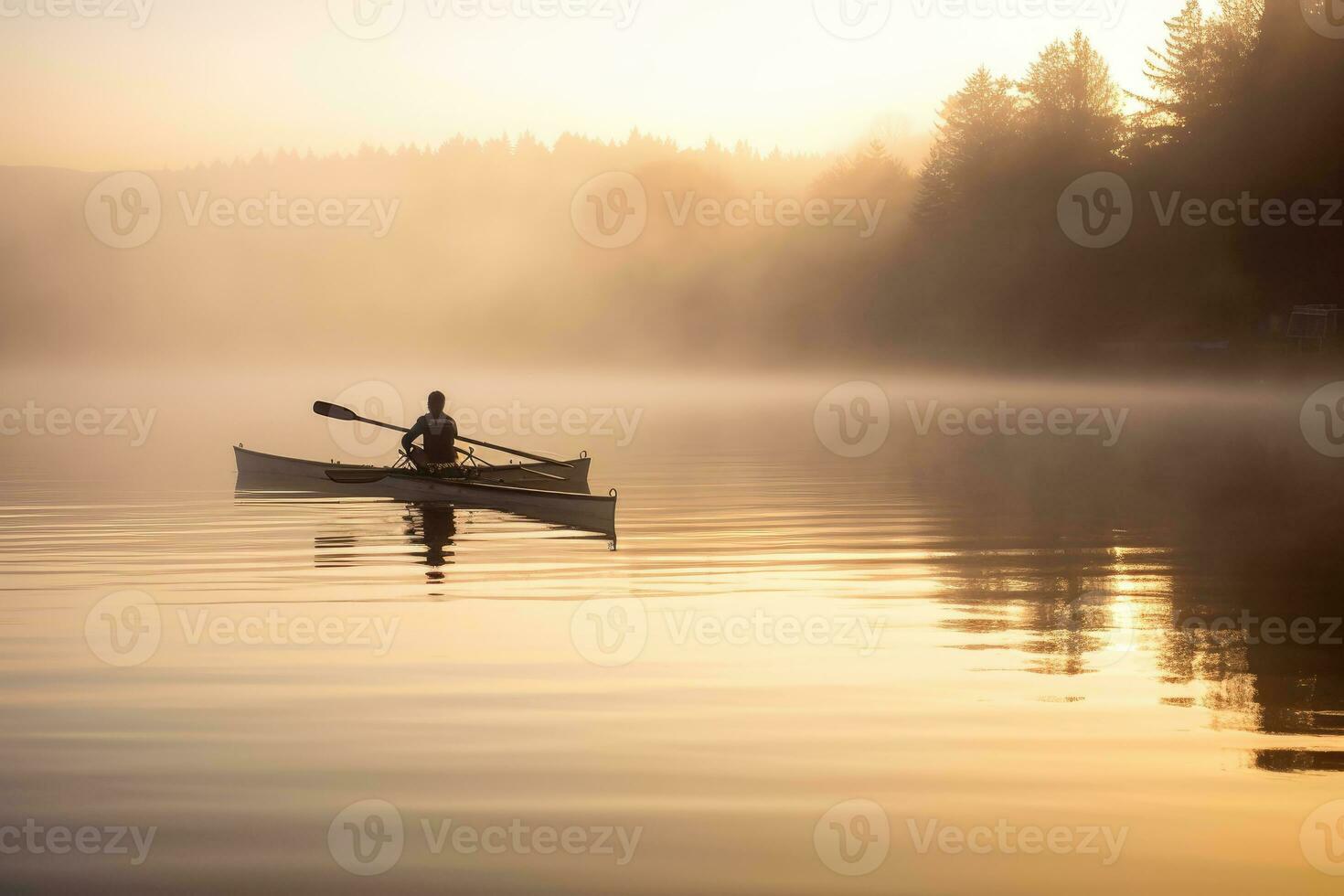 em uma quieto, nebuloso manhã, uma pescador elencos dele internet em uma sereno lago. generativo ai foto