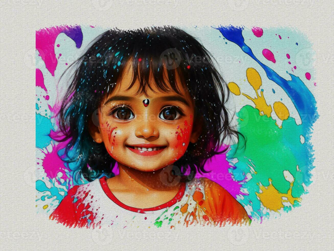 aguarela colorida fofa menina face ilustração em branco papel textura fundo foto