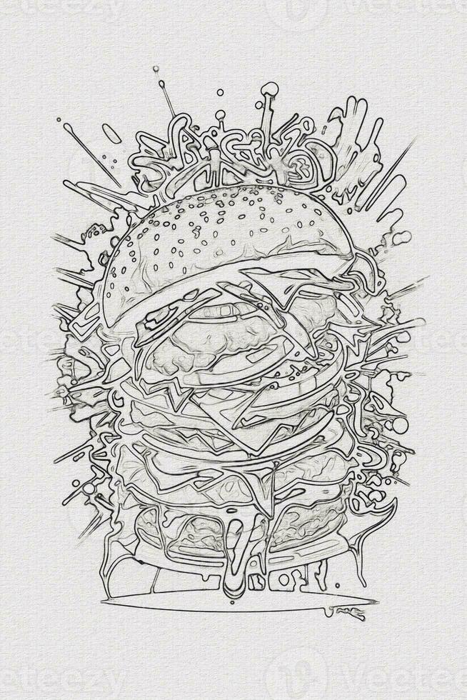 uma desenhado à mão esboço do uma Hamburger ilustração foto