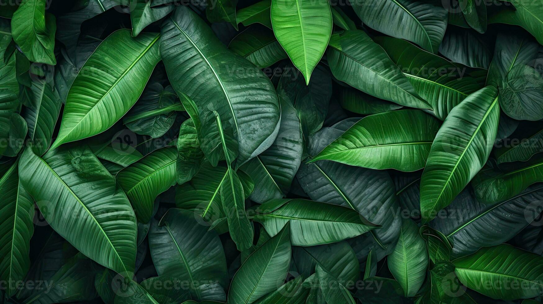 tropical folhas com água gotas em verde folhas fundo. realista folhas textura. vetor ilustração ai generativo foto