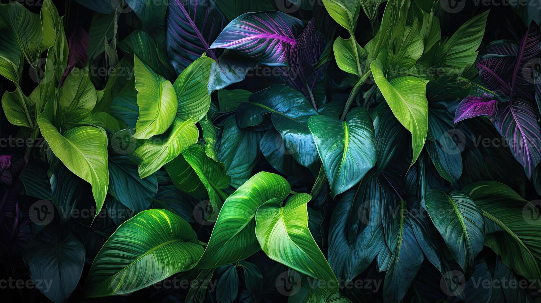 tropical folhas com água gotas em verde folhas fundo. realista folhas textura. vetor ilustração ai generativo foto