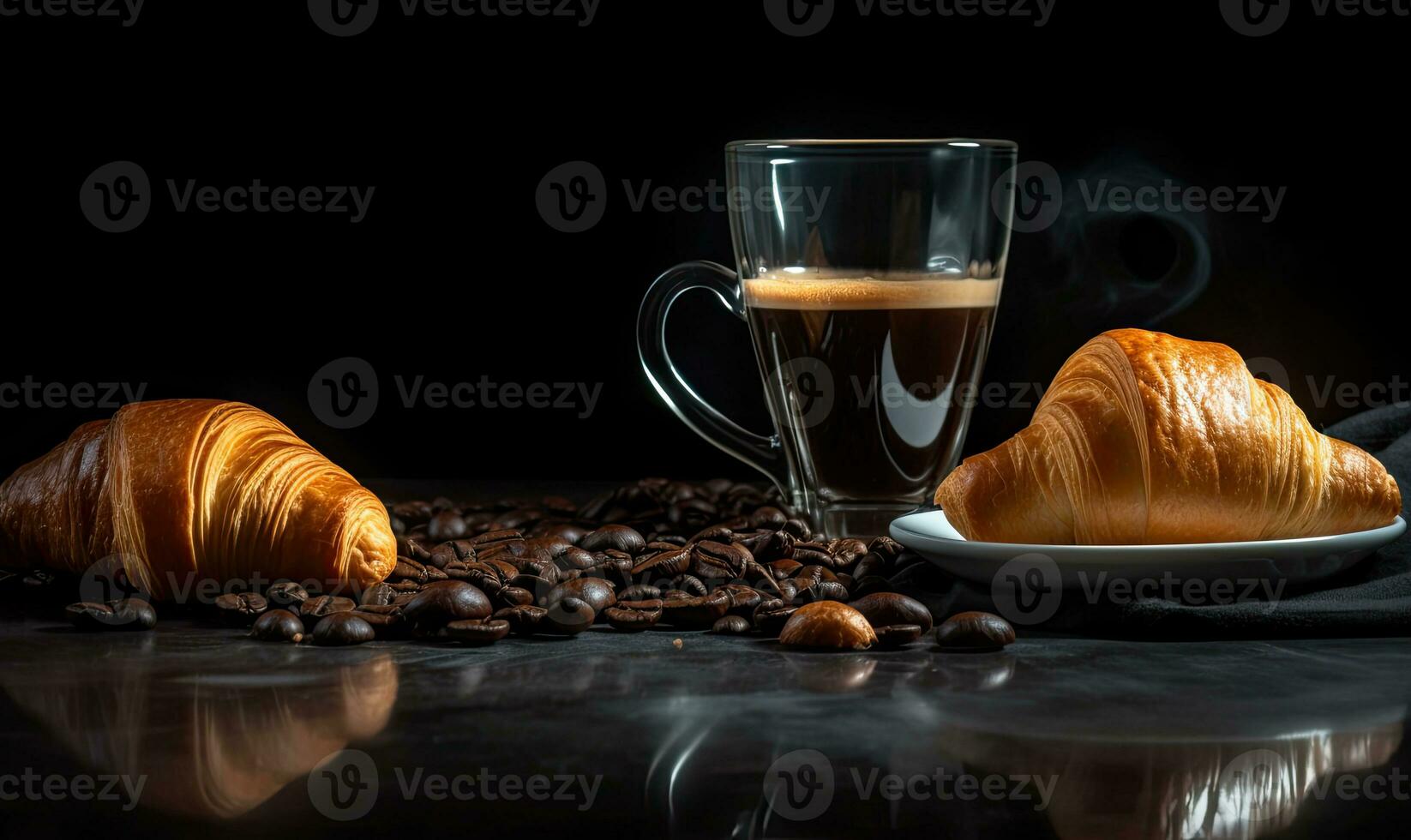 café e café feijões em Preto fundo ai generativo foto