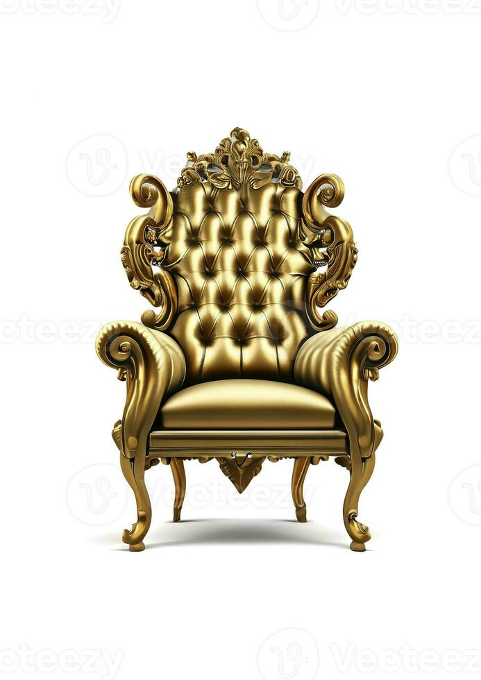 dourado real cadeira para rei ou rainha 3d render isolado em branco fundo foto